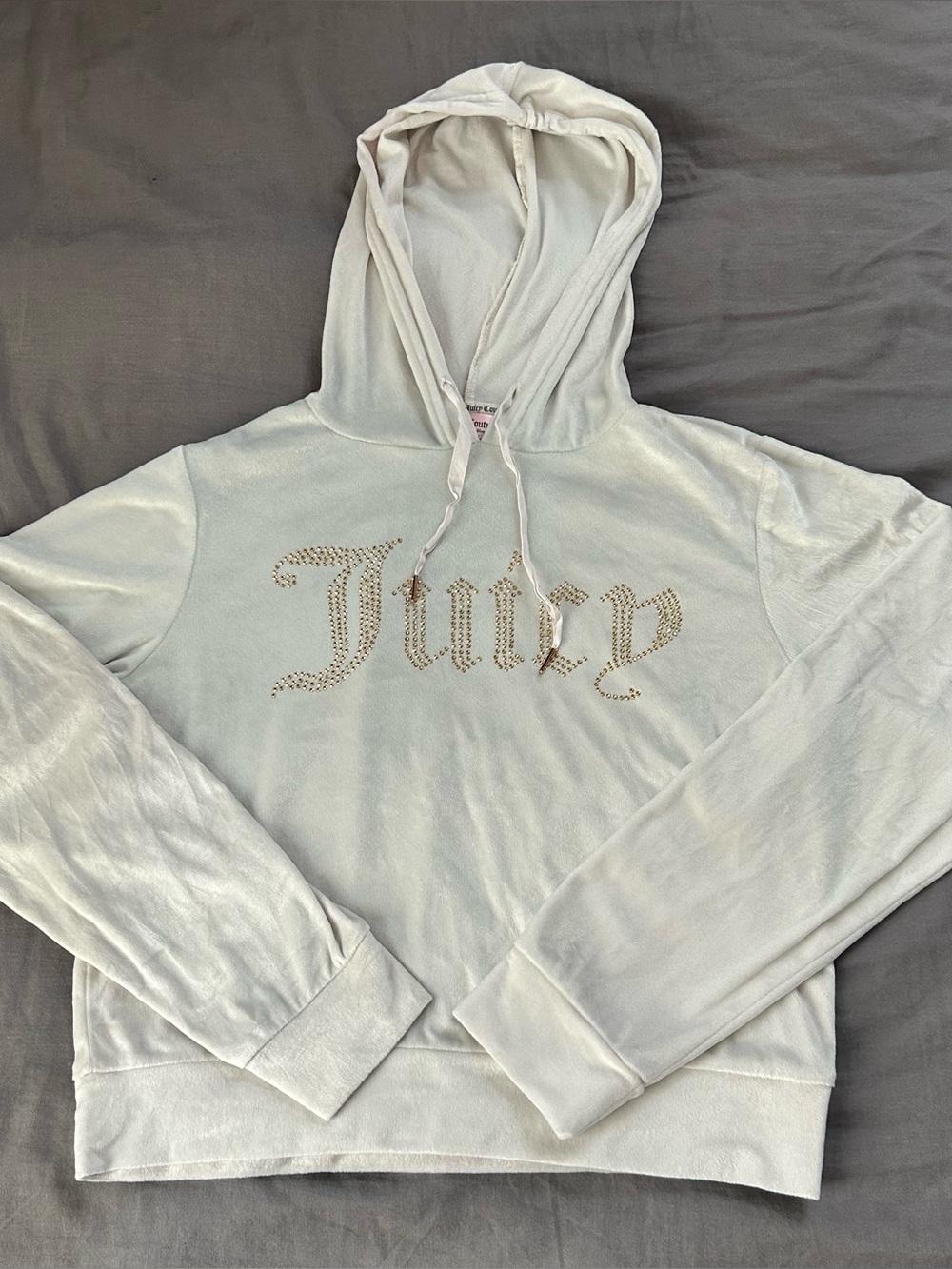 Juicy Couture white Velour Hoodie with Crystal Logo